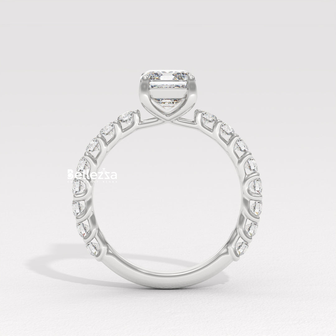 1.50-2.50CT Emerald Cut Pave Setting Lab Grown Engagement Ring