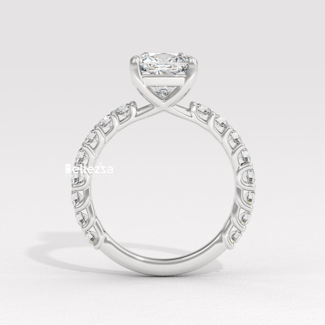 1.50-2.50CT Cushion Diamond Pave Setting Lab Grown Engagement Ring