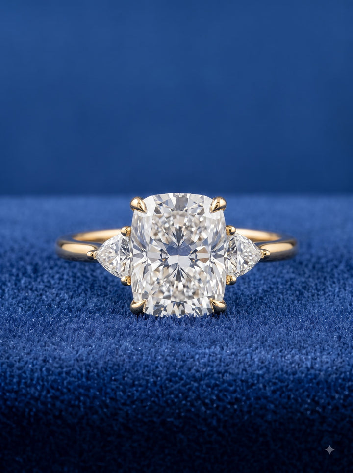 1.52 -3.50 CT Cushion  Lab Grown Diamond Three Stone Engagement ring