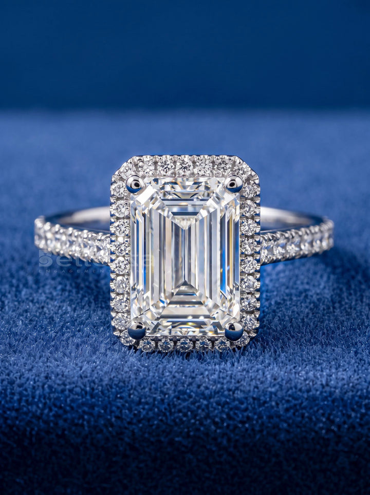 2.0 - 4.0 CT Emerald  Lab Grown Diamond Pave & Halo Style Engagement Ring