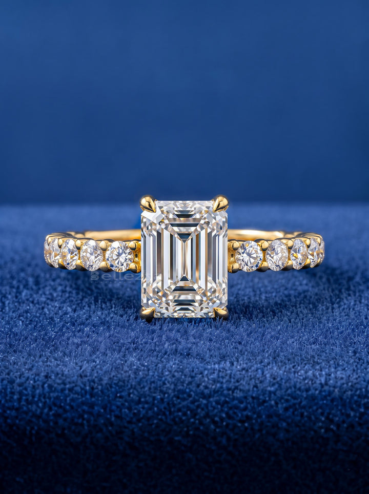 1.50-2.50CT Emerald Cut Pave Setting Lab Grown Engagement Ring
