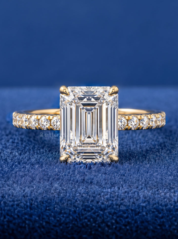 2.0-3.0CT Emerald Cut Pave Setting Lab Grown Engagement Ring