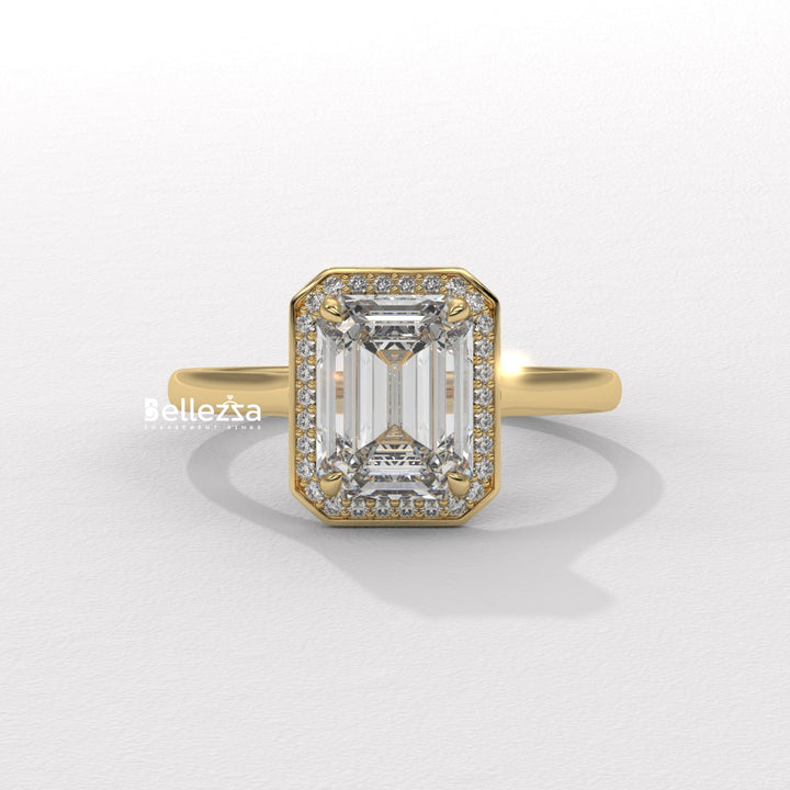 1.50-2.50CT Emerald Cut Lab Grown Diamond Halo Set Engagement Ring