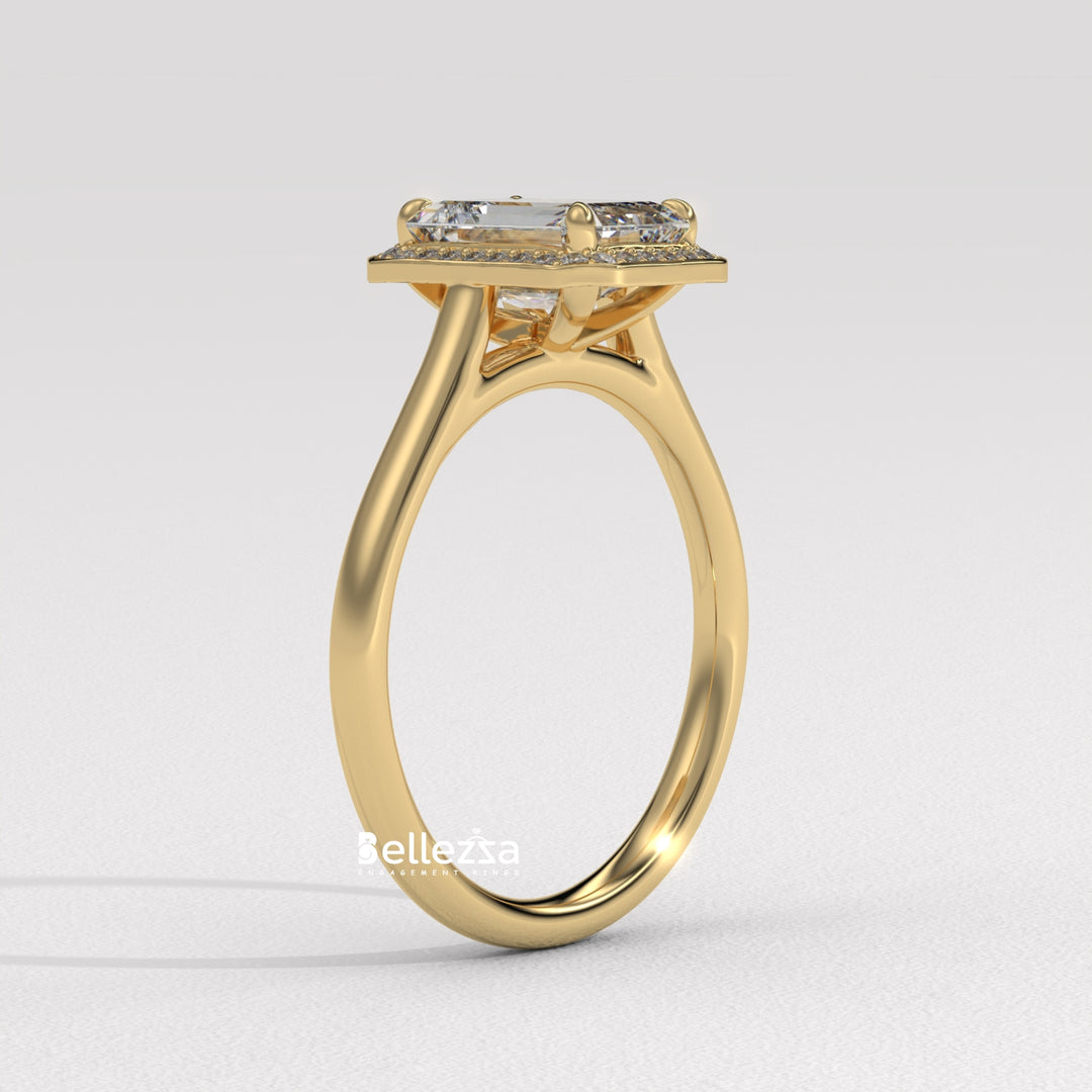 1.50-2.50CT Emerald Cut Lab Grown Diamond Halo Set Engagement Ring