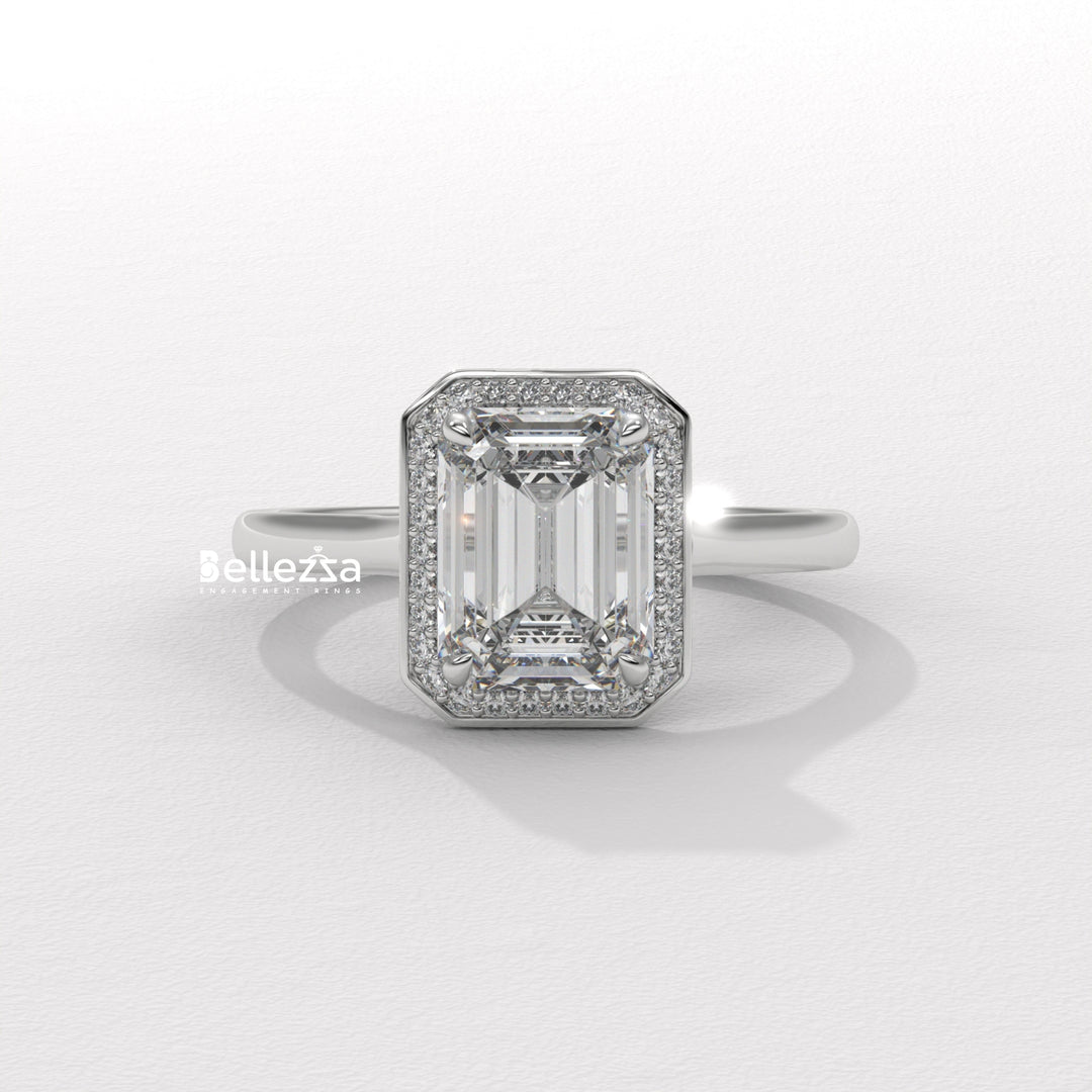 1.50-2.50CT Emerald Cut Lab Grown Diamond Halo Set Engagement Ring