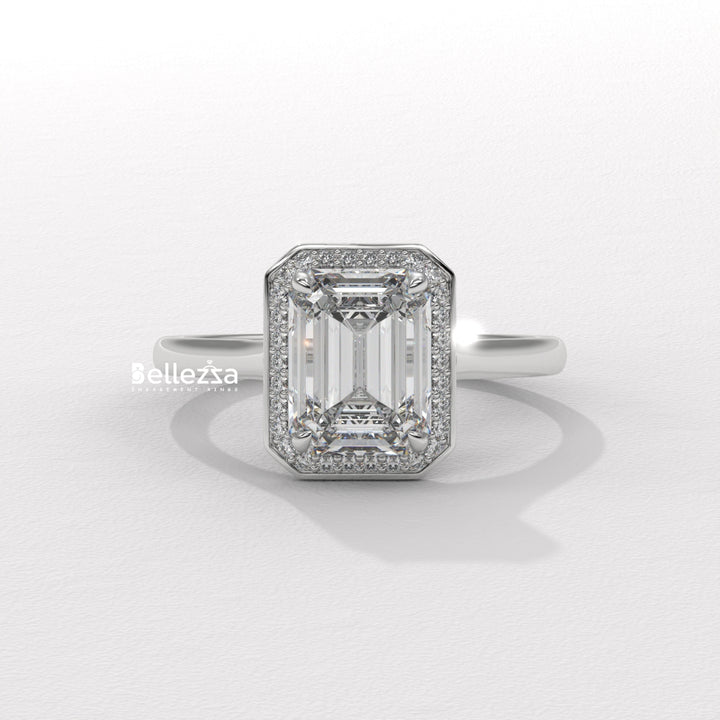 1.50-2.50CT Emerald Cut Lab Grown Diamond Halo Set Engagement Ring