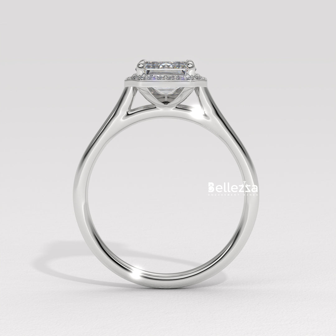 1.50-2.50CT Emerald Cut Lab Grown Diamond Halo Set Engagement Ring