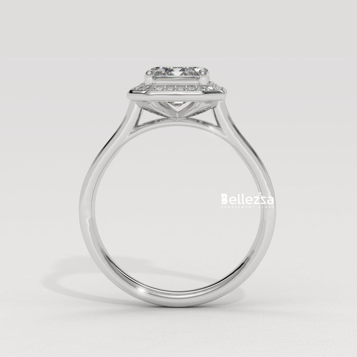 2.0-3.0CT Emerald Cut CVD Diamond Halo Pave Set Engagement Ring