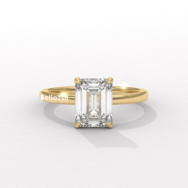 1.0-2.0CT Emerald Diamond Solitaire Setting Lab Grown Engagement Ring
