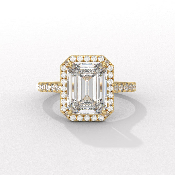 1.50-2.0CT Emerald Cut Halo Pave Setting CVD Diamond Engagement Ring