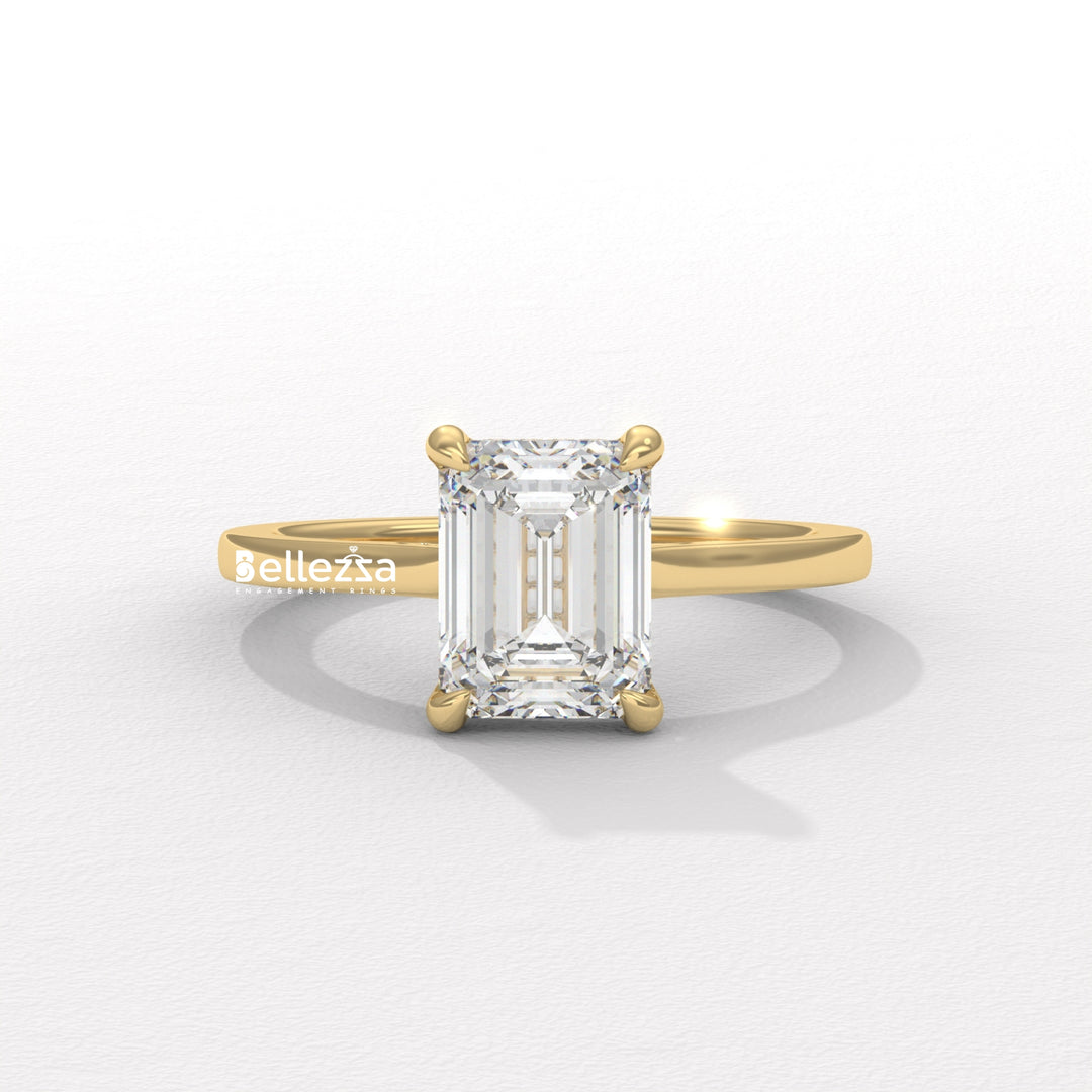 1.50-2.50CT Emerald Diamond Hidden Halo Lab Grown Engagement Ring