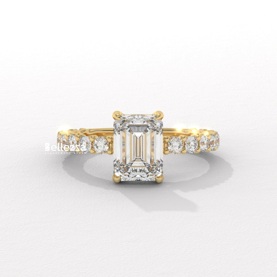1.50-2.50CT Emerald Cut Pave Setting Lab Grown Engagement Ring
