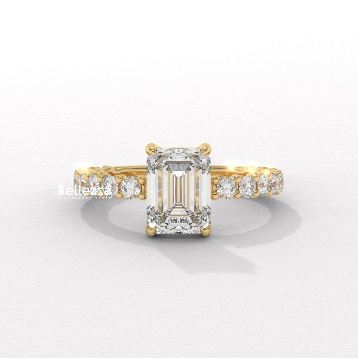 1.50-2.50CT Emerald Cut Pave Setting Lab Grown Engagement Ring