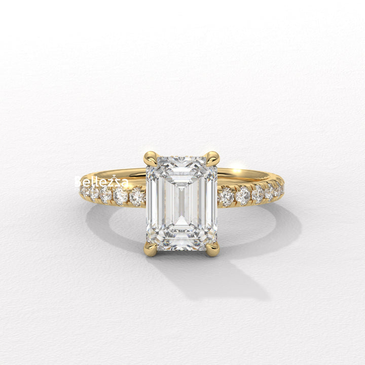 1.50-2.50CT Emerald Cut Lab Grown Diamond Pave Setting Engagement Ring
