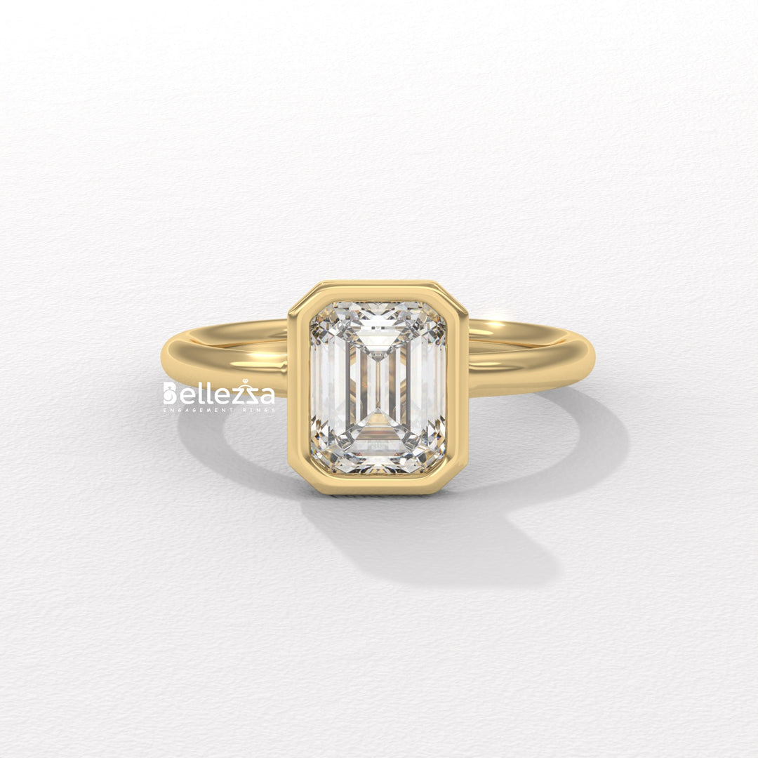 1.0-2.0CT Emerald Cut Bezel Setting Lab Grown Engagement Ring