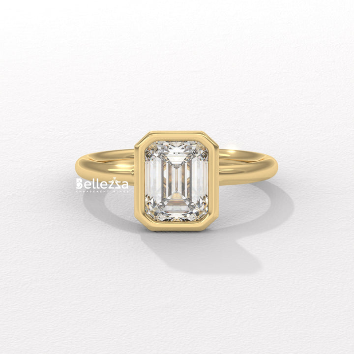 1.0-2.0CT Emerald Cut Bezel Setting Lab Grown Engagement Ring