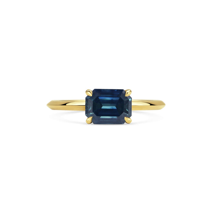 1.50CT Teal Blue Emerald Cut East-West Solitaire Lab Grown Engagement Ring