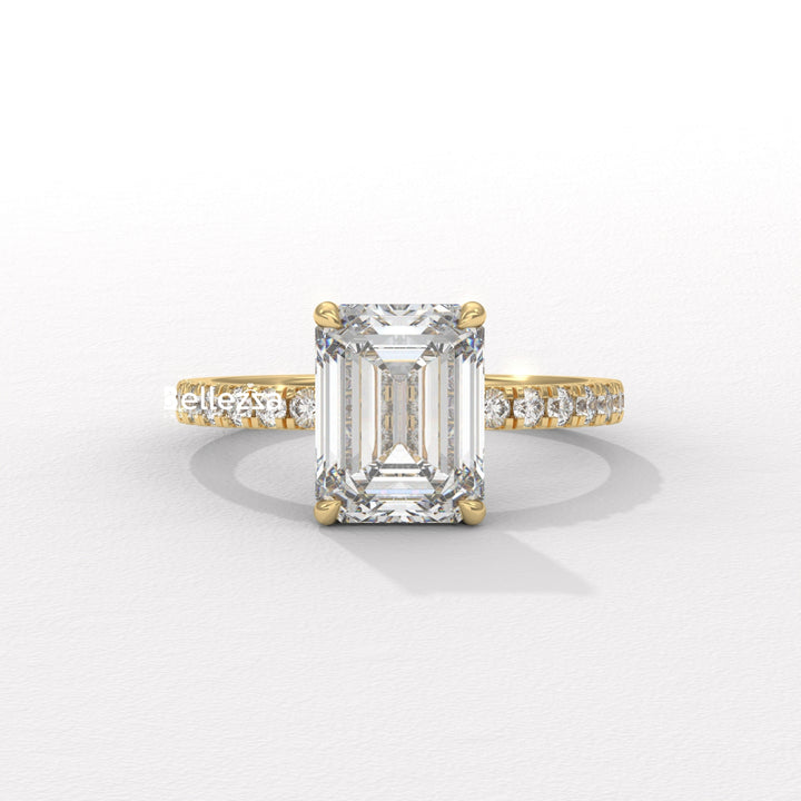 2.0-3.0CT Emerald Cut Pave Setting Lab Grown Engagement Ring