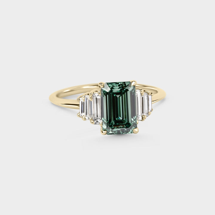 2.0CT Teal Green Emerald Cut Seven Stone Lab Grown Engagement Ring