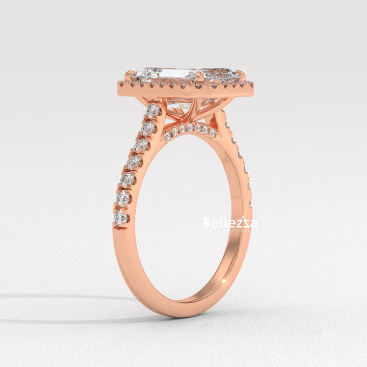 1.50-2.0CT Emerald Cut Halo Pave Setting CVD Diamond Engagement Ring