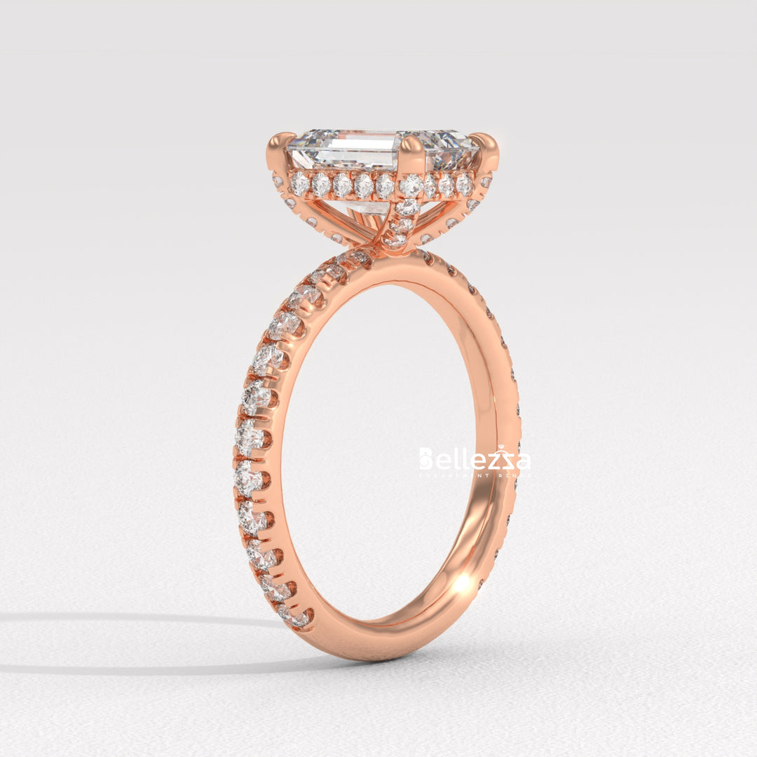 1.50-2.50CT Emerald Cut Lab Grown Diamond Pave Setting Engagement Ring