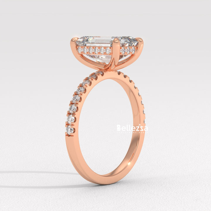 2.50-3.50CT Emerald Cut Pave Setting Lab Grown Engagement Ring