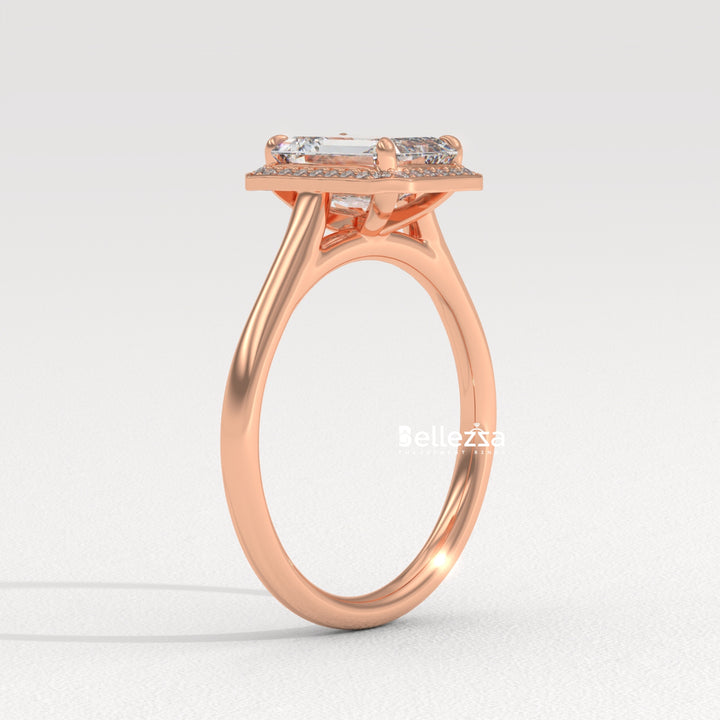 1.50-2.50CT Emerald Cut Lab Grown Diamond Halo Set Engagement Ring