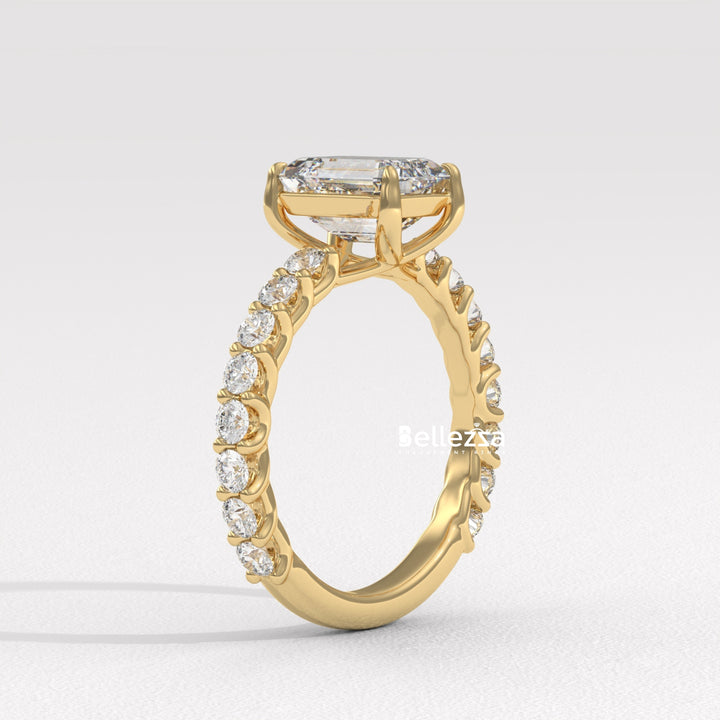 1.50-2.50CT Emerald Cut Pave Setting Lab Grown Engagement Ring