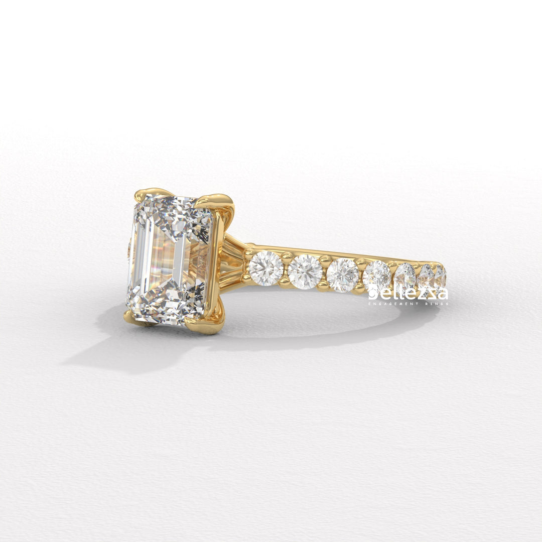 1.50-2.50CT Emerald Cut Pave Setting Lab Grown Engagement Ring