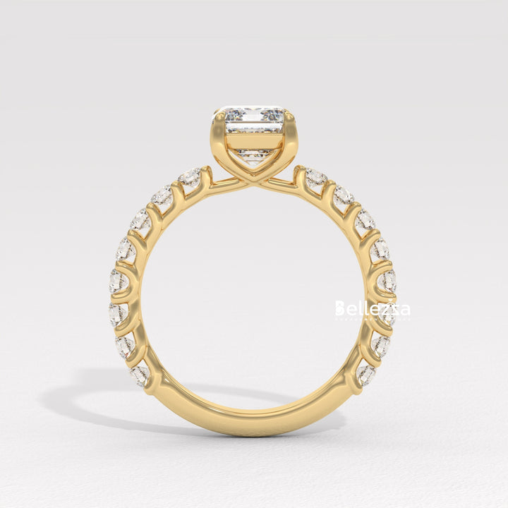 1.50-2.50CT Emerald Cut Pave Setting Lab Grown Engagement Ring