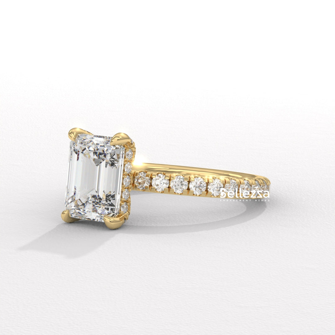 1.50-2.50CT Emerald Cut Lab Grown Diamond Pave Setting Engagement Ring
