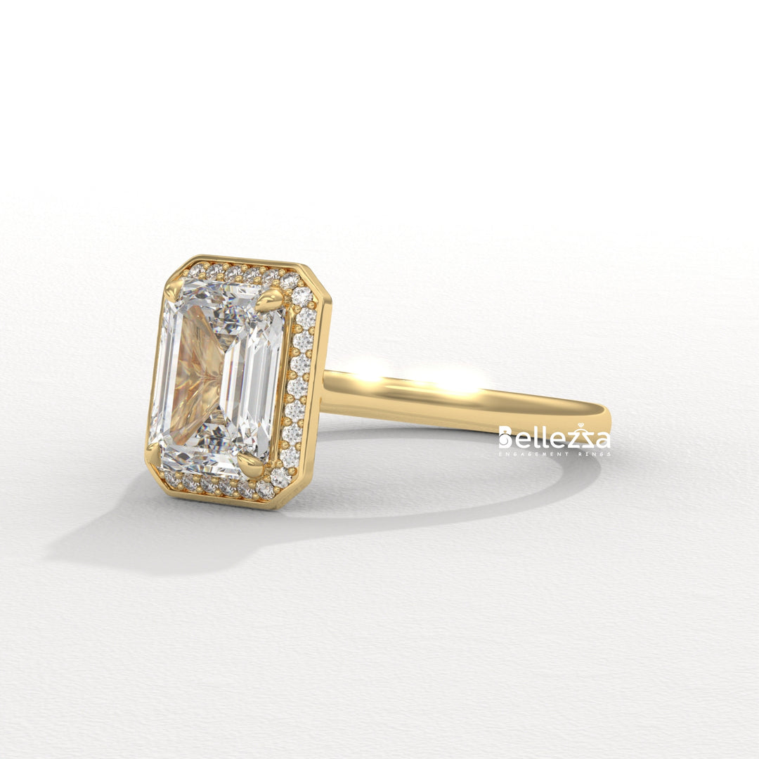 1.50-2.50CT Emerald Cut Lab Grown Diamond Halo Set Engagement Ring