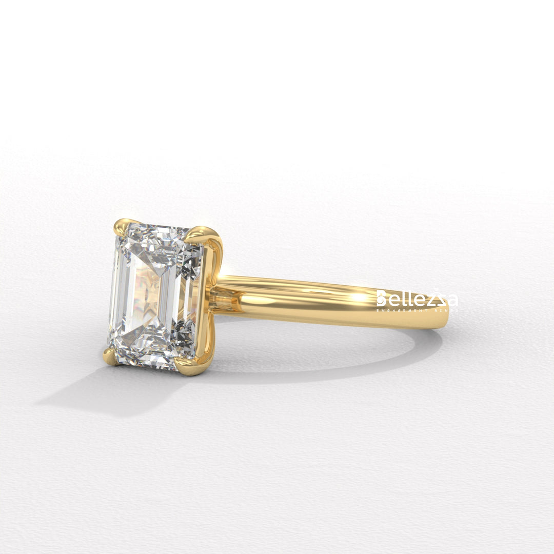 1.0-2.0CT Emerald Diamond Solitaire Setting Lab Grown Engagement Ring