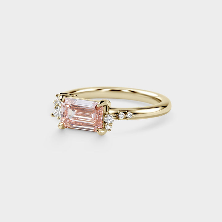 1.50CT Fancy Pink East-West Emerald Cut Cluster Lab Grown Engagement Ring