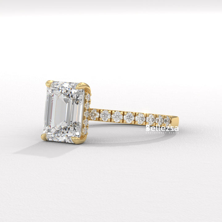 2.0-3.0CT Emerald Cut Pave Setting Lab Grown Engagement Ring