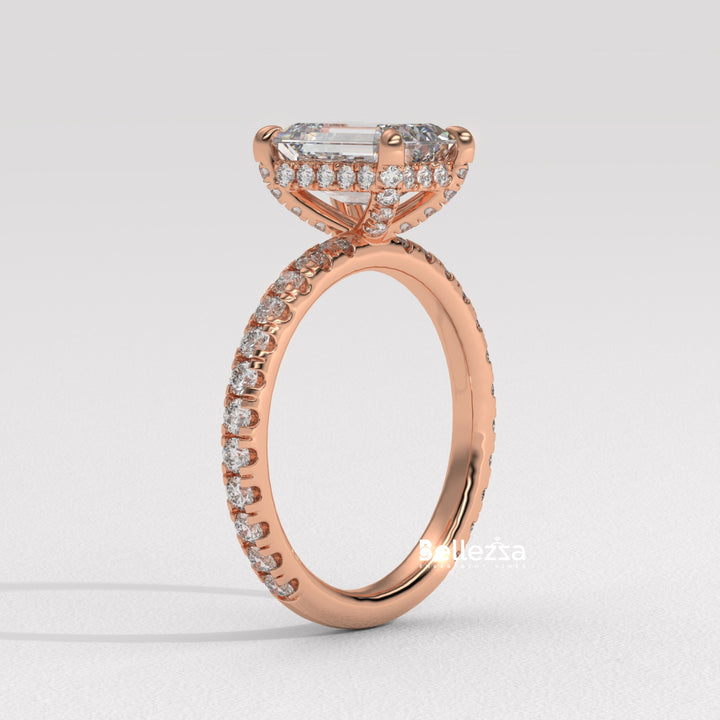 1.50-2.50CT Emerald Cut Lab Grown Diamond Pave Setting Engagement Ring