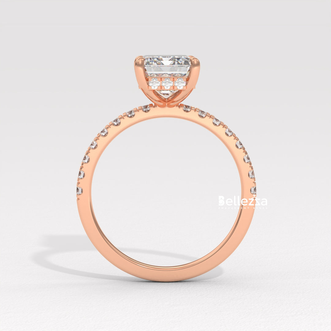 2.0-3.0CT Emerald Cut Pave Setting Lab Grown Engagement Ring