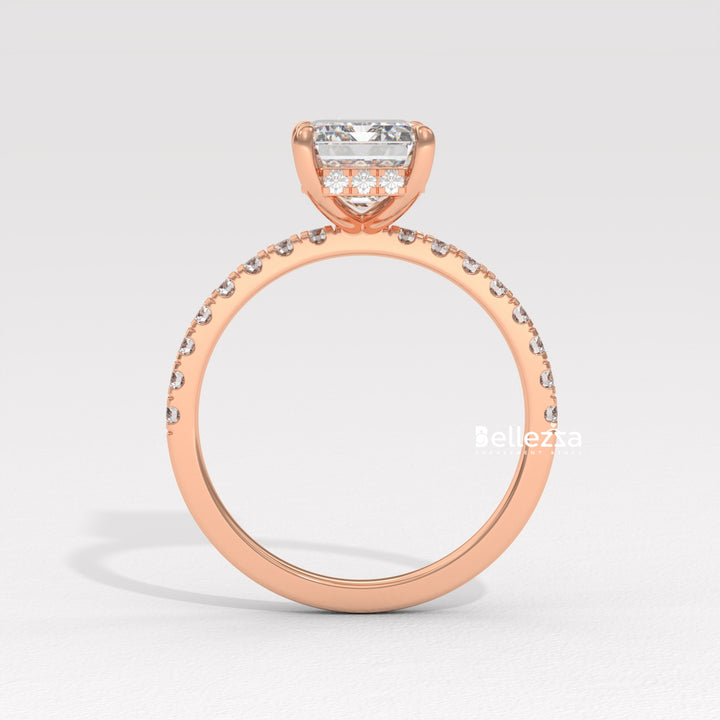 2.0-3.0CT Emerald Cut Pave Setting Lab Grown Engagement Ring