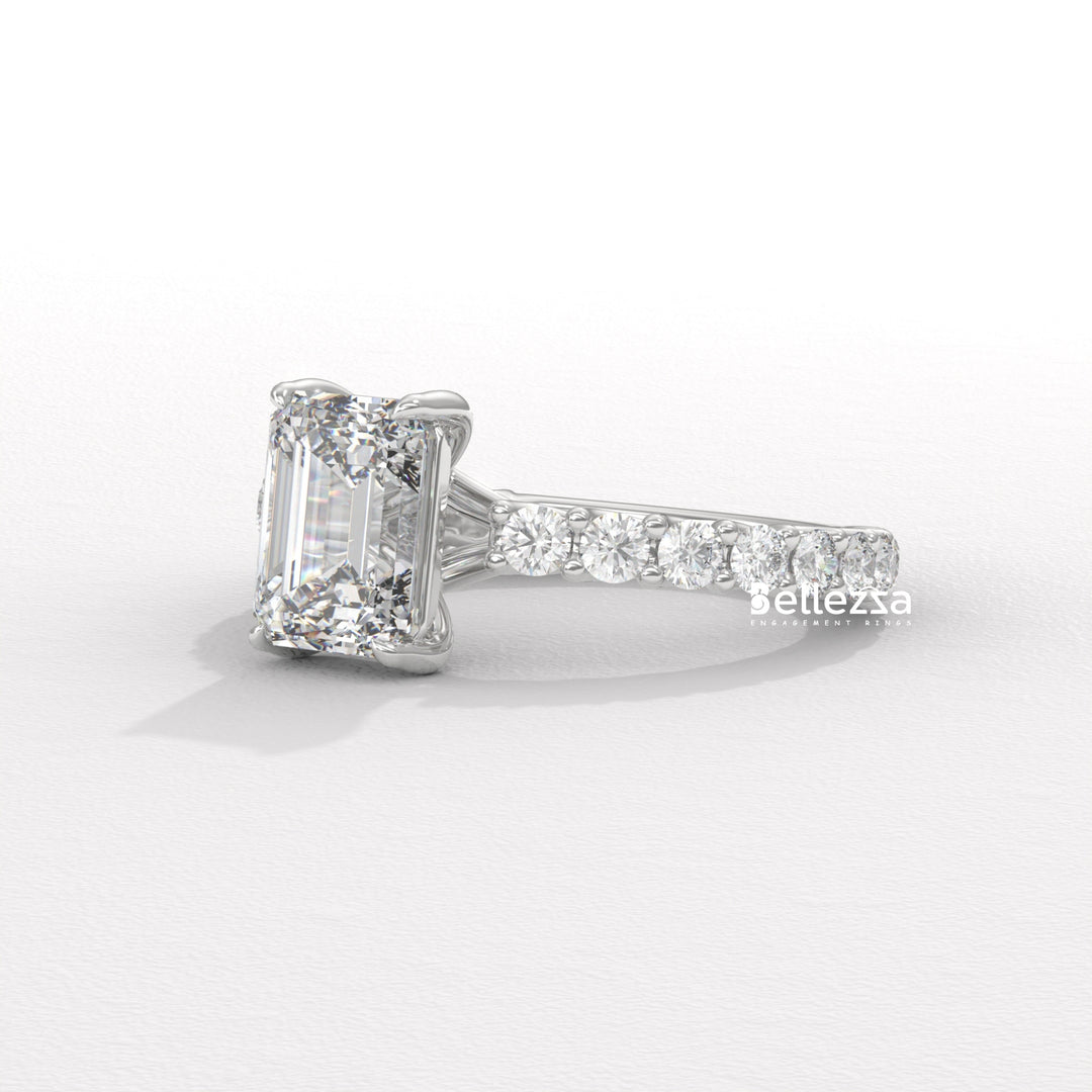 1.50-2.50CT Emerald Cut Pave Setting Lab Grown Engagement Ring