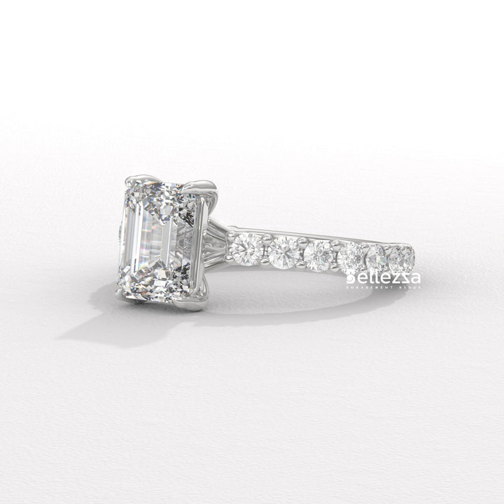 1.50-2.50CT Emerald Cut Pave Setting Lab Grown Engagement Ring