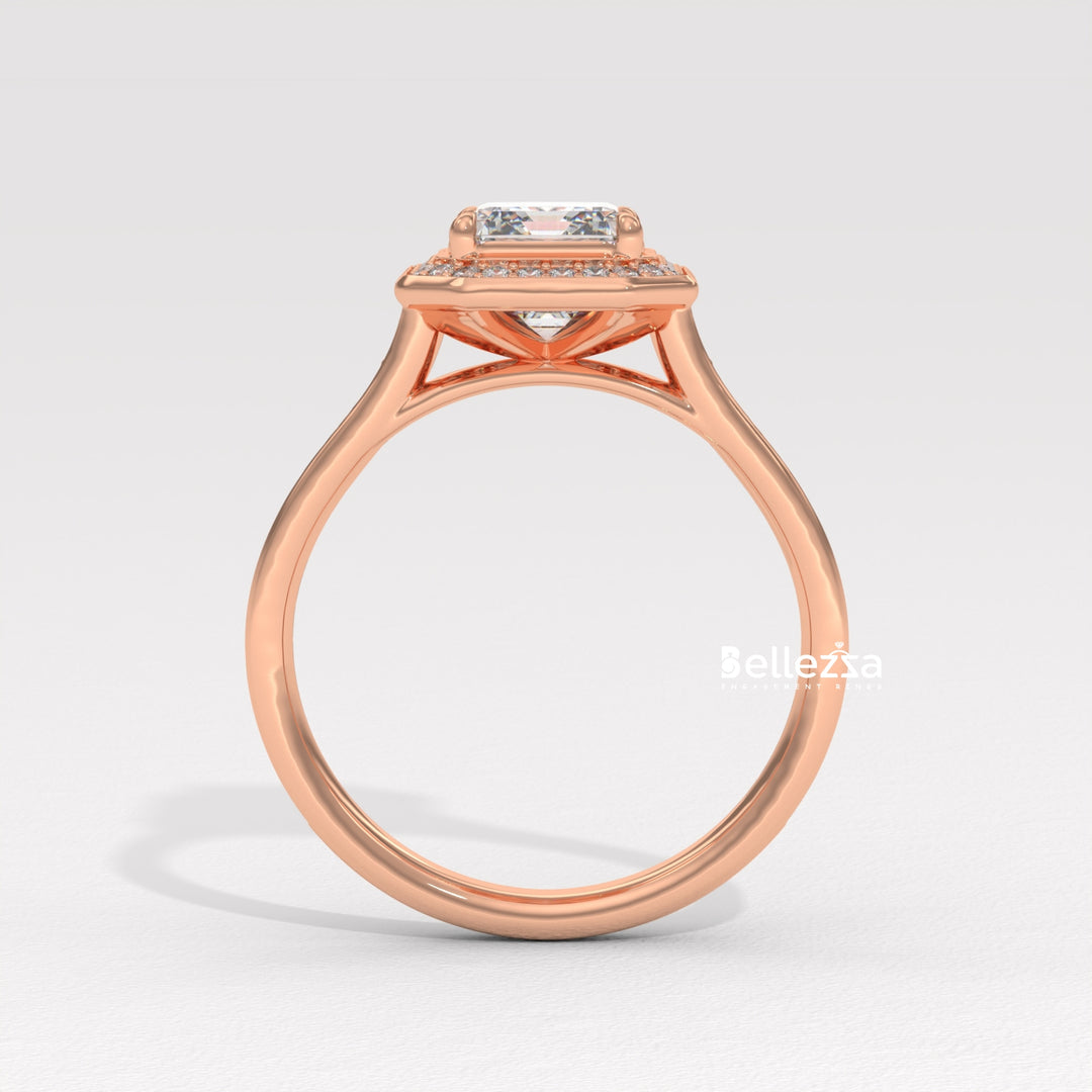 2.0-3.0CT Emerald Cut CVD Diamond Halo Pave Set Engagement Ring