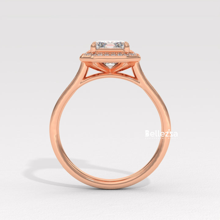 2.0-3.0CT Emerald Cut CVD Diamond Halo Pave Set Engagement Ring