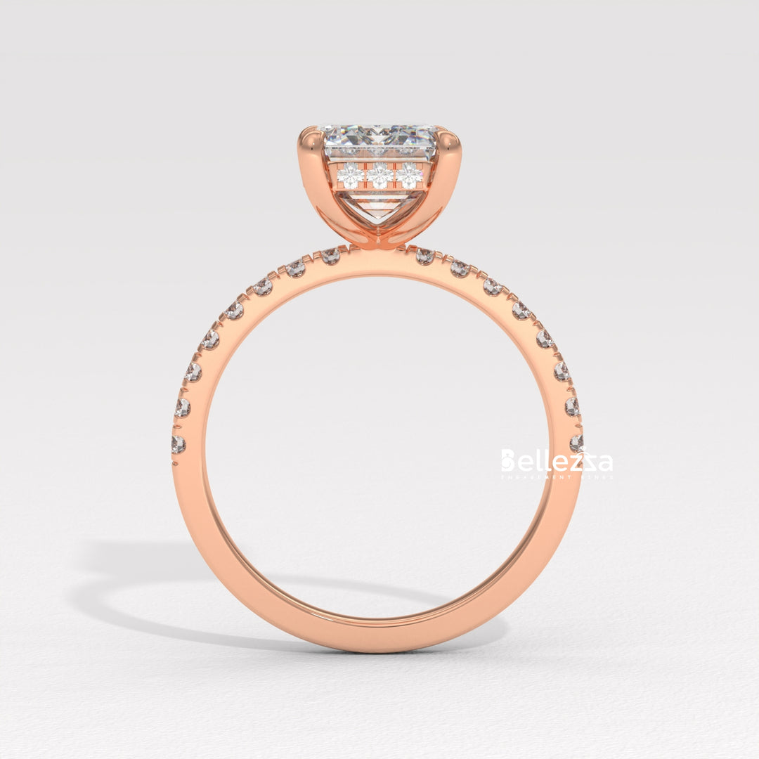 2.50-3.50CT Emerald Cut Pave Setting Lab Grown Engagement Ring