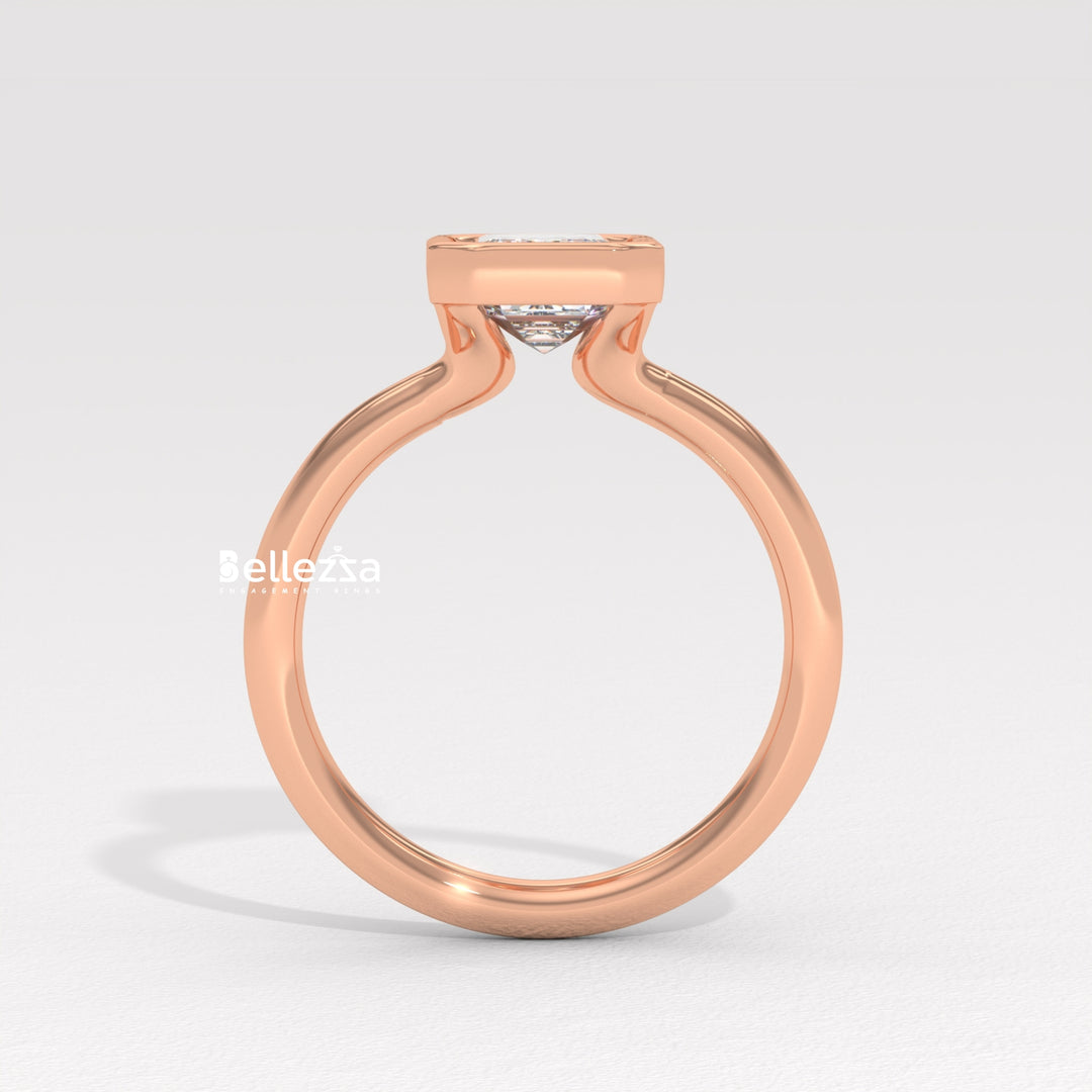 1.0-2.0CT Emerald Cut Bezel Setting Lab Grown Engagement Ring