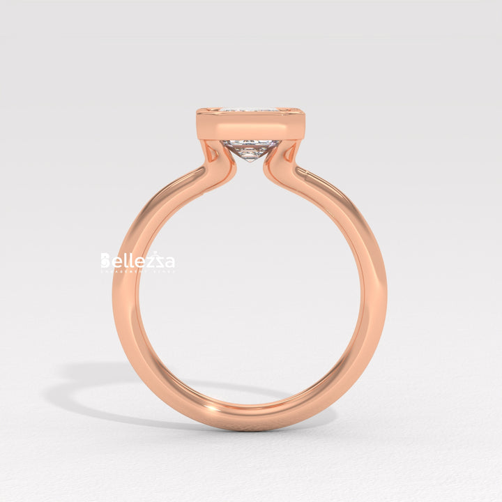 1.0-2.0CT Emerald Cut Bezel Setting Lab Grown Engagement Ring