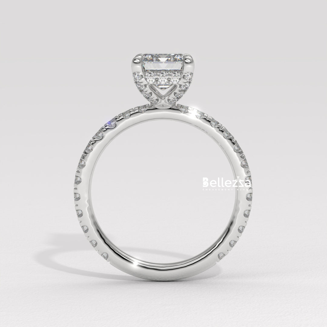 1.50-2.50CT Emerald Cut Lab Grown Diamond Pave Setting Engagement Ring