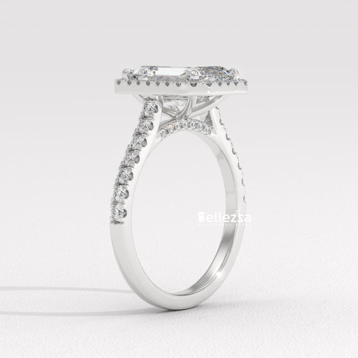1.50-2.0CT Emerald Cut Halo Pave Setting CVD Diamond Engagement Ring