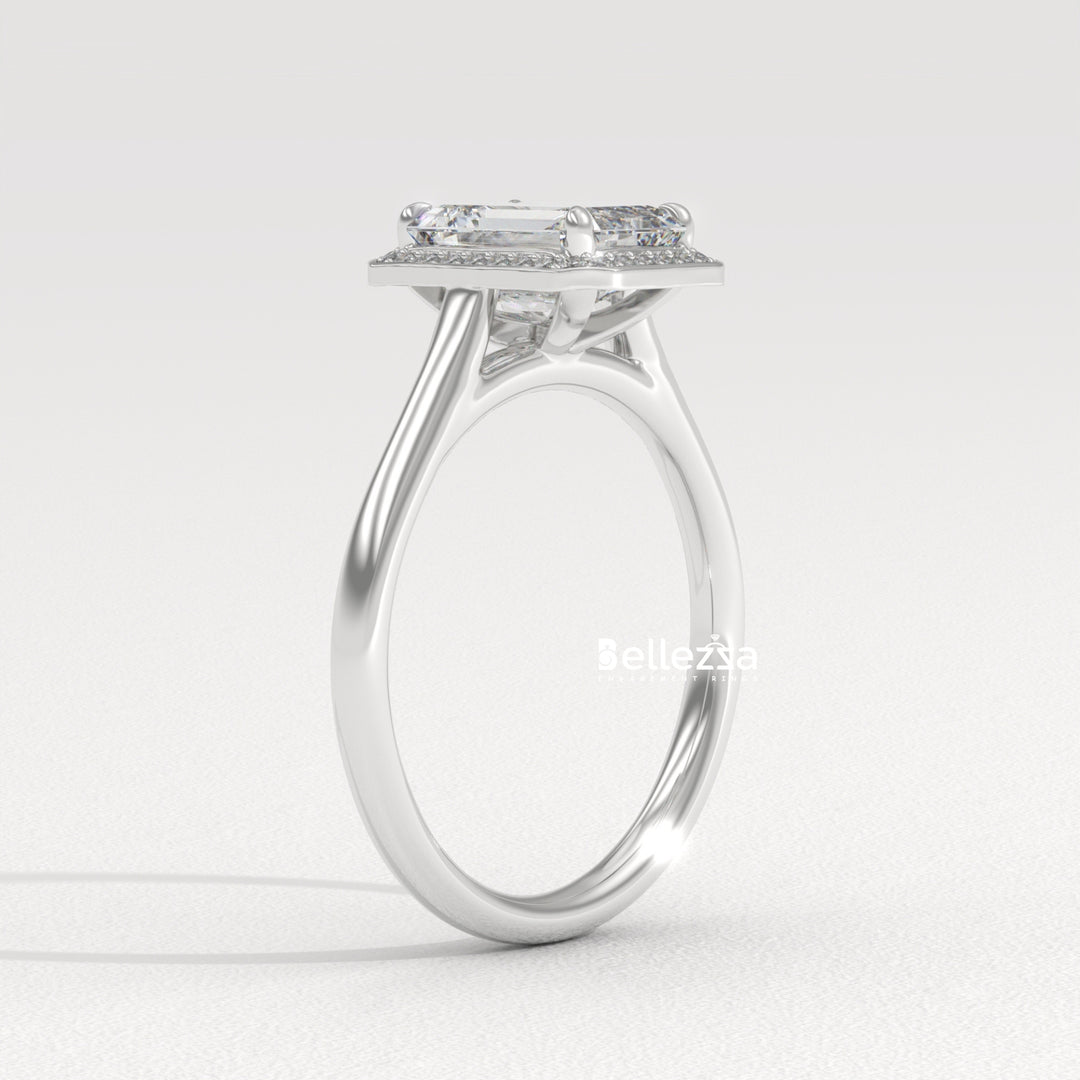 1.50-2.50CT Emerald Cut Lab Grown Diamond Halo Set Engagement Ring