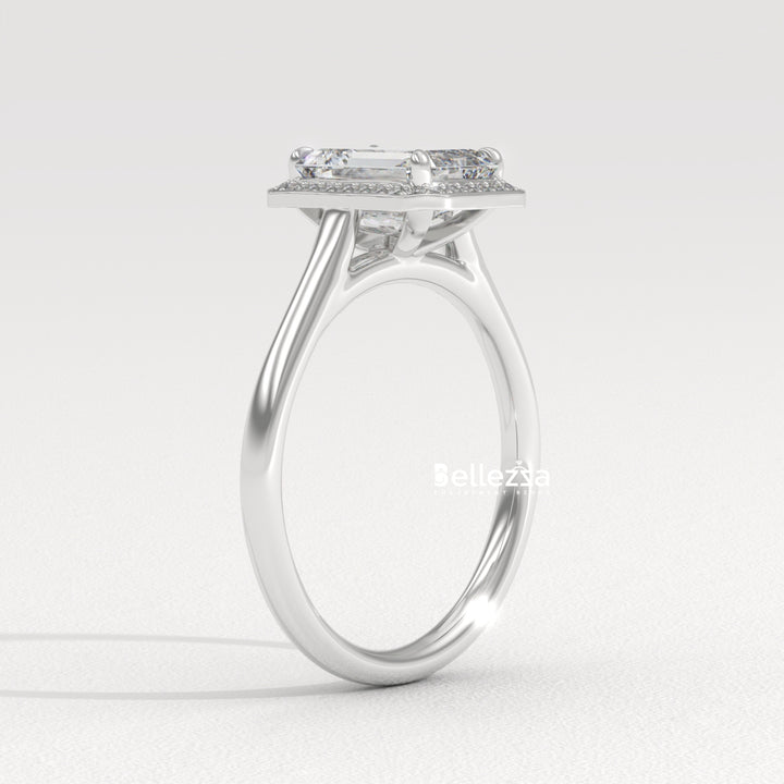 1.50-2.50CT Emerald Cut Lab Grown Diamond Halo Set Engagement Ring