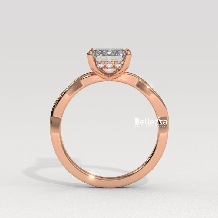 2.0-3.0CT Emerald Cut Twisted Hidden Halo Lab Grown Engagement Ring